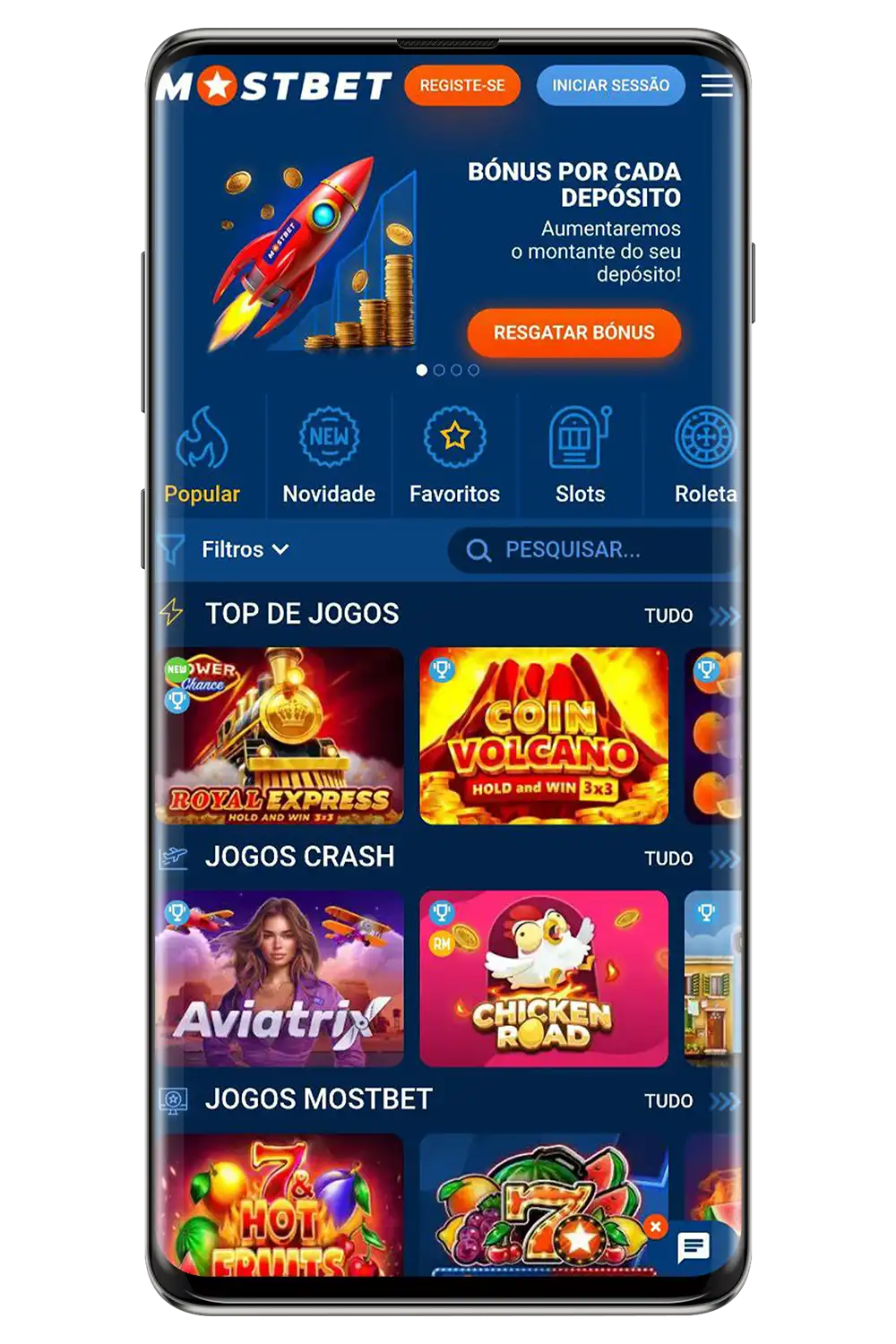 Captura de ecrã da página oficial da Mostbet